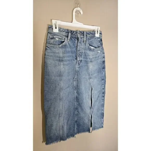Free People We The Free Womens Long Denim Skirt Size 24 - Picture 2 of 12